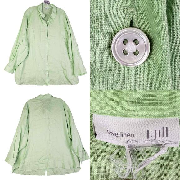 J Jill Love Linen Button Down Shirt Long Sleeve Plus Size 3X Green - Picture 1 of 8